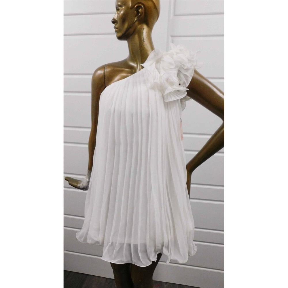 New Phoebe Couture White One Shoulder Baby Doll Mini Dress sz 8